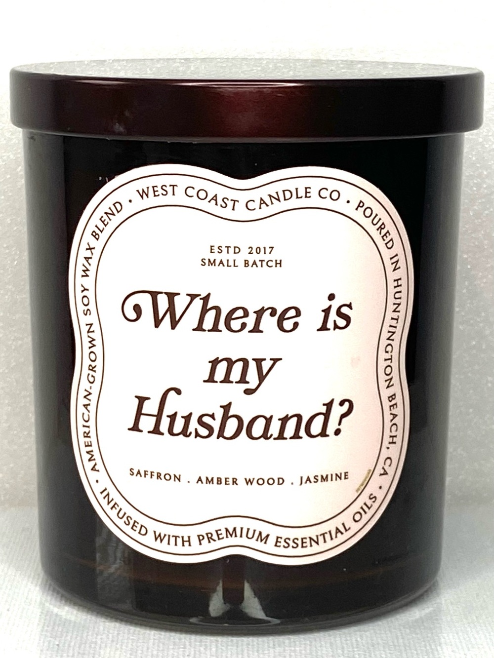 'Where is my Husband?' Scented Candle - Dark Brown